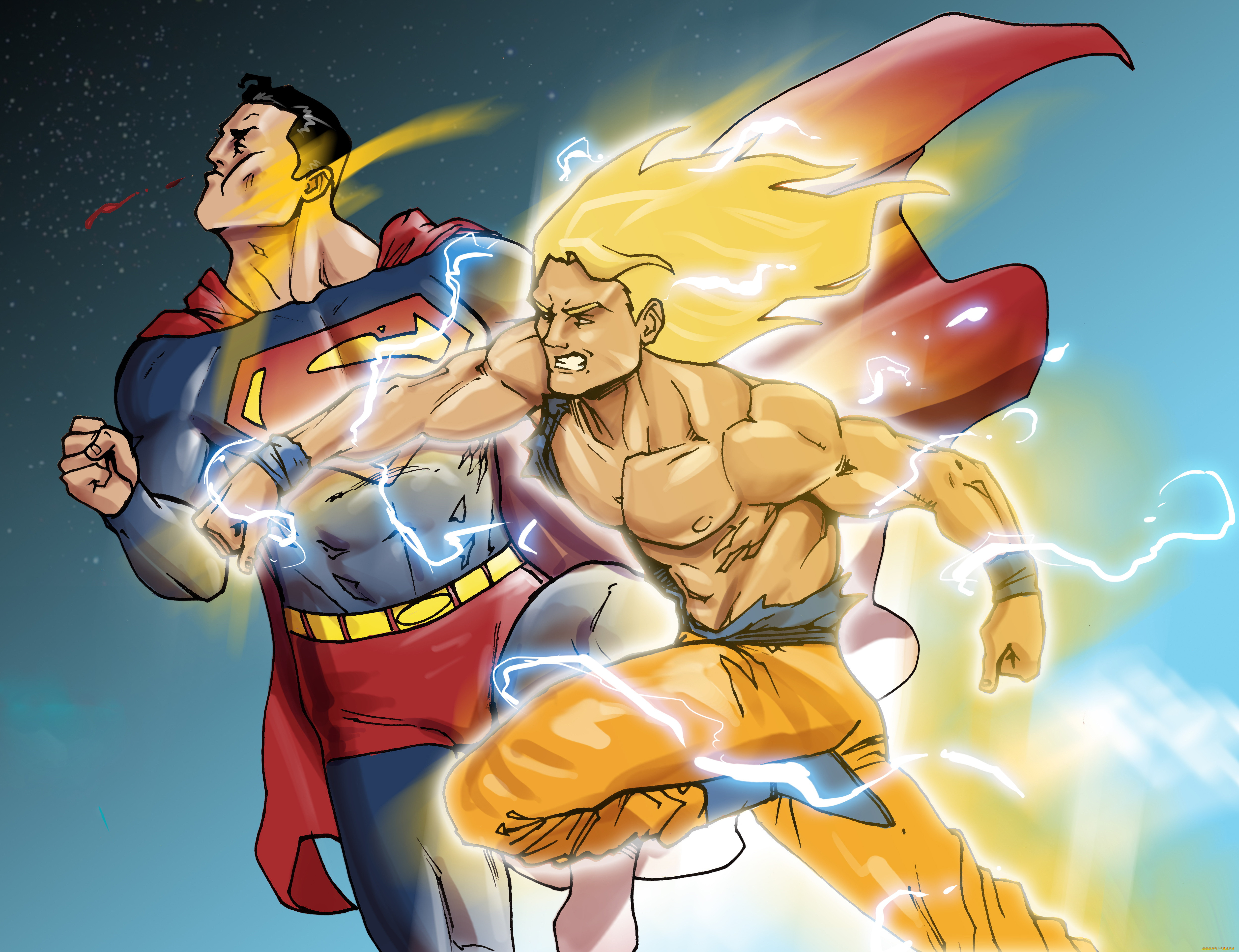 Золотой бог. Гоку против Супермена. Goku vs Superman. Супербой Прайм против Гоку. Супермен Прайм против Гоку.